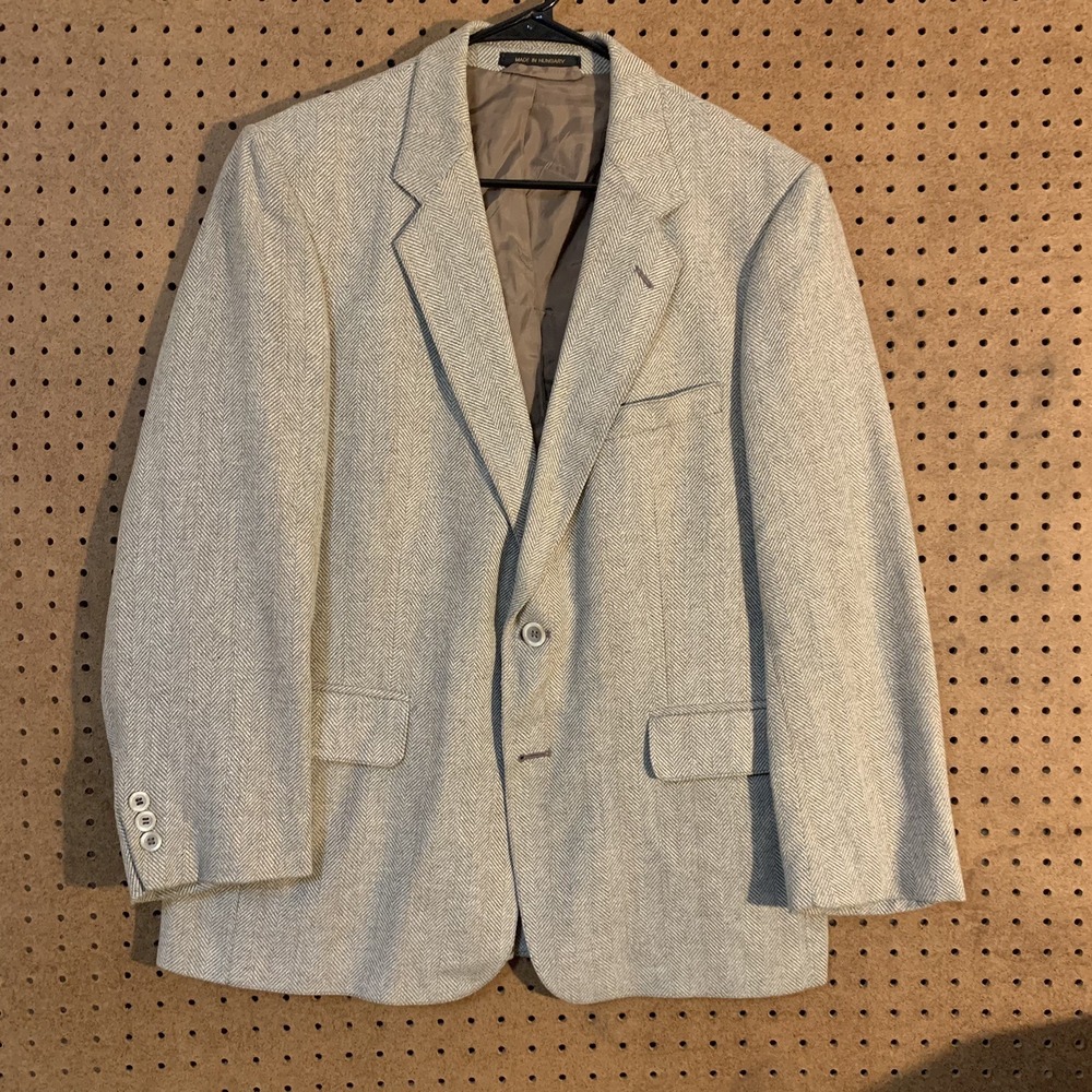 Witty Brothers Sport Coat 41S Gray Herringbone Linen Wool Blend Vintage Blazer